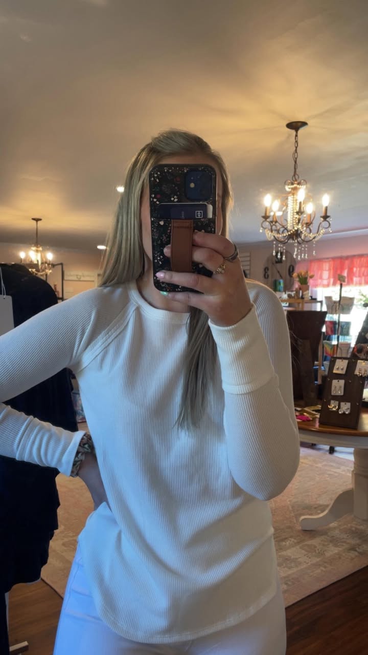 Zenana Waffle Knit white top