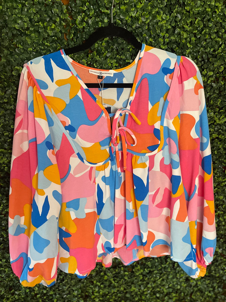 Michelle McDowell tie blouse