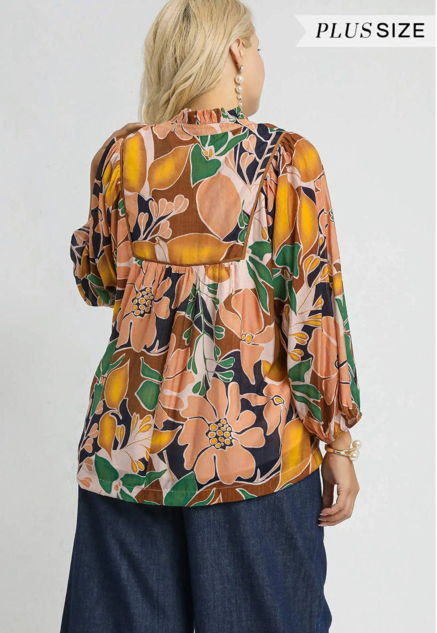 Umgee Abstract Floral Print Blouse