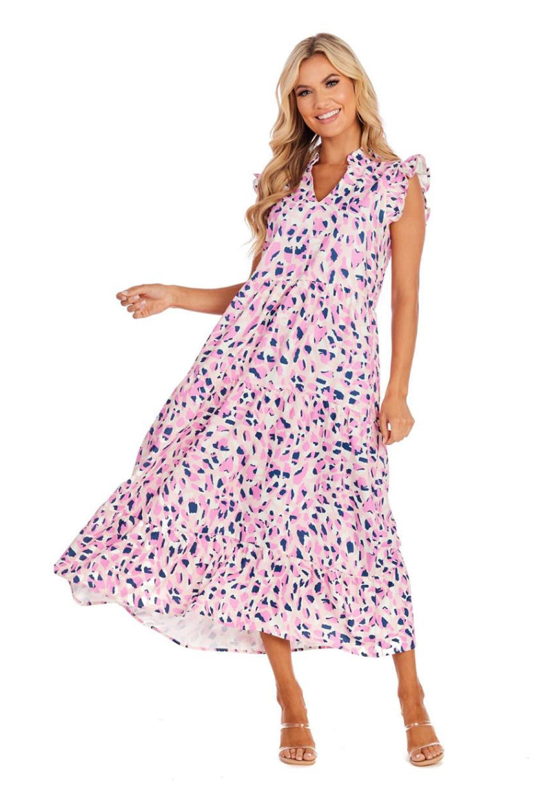 Mud Pie Pink Dot Abstract Dress