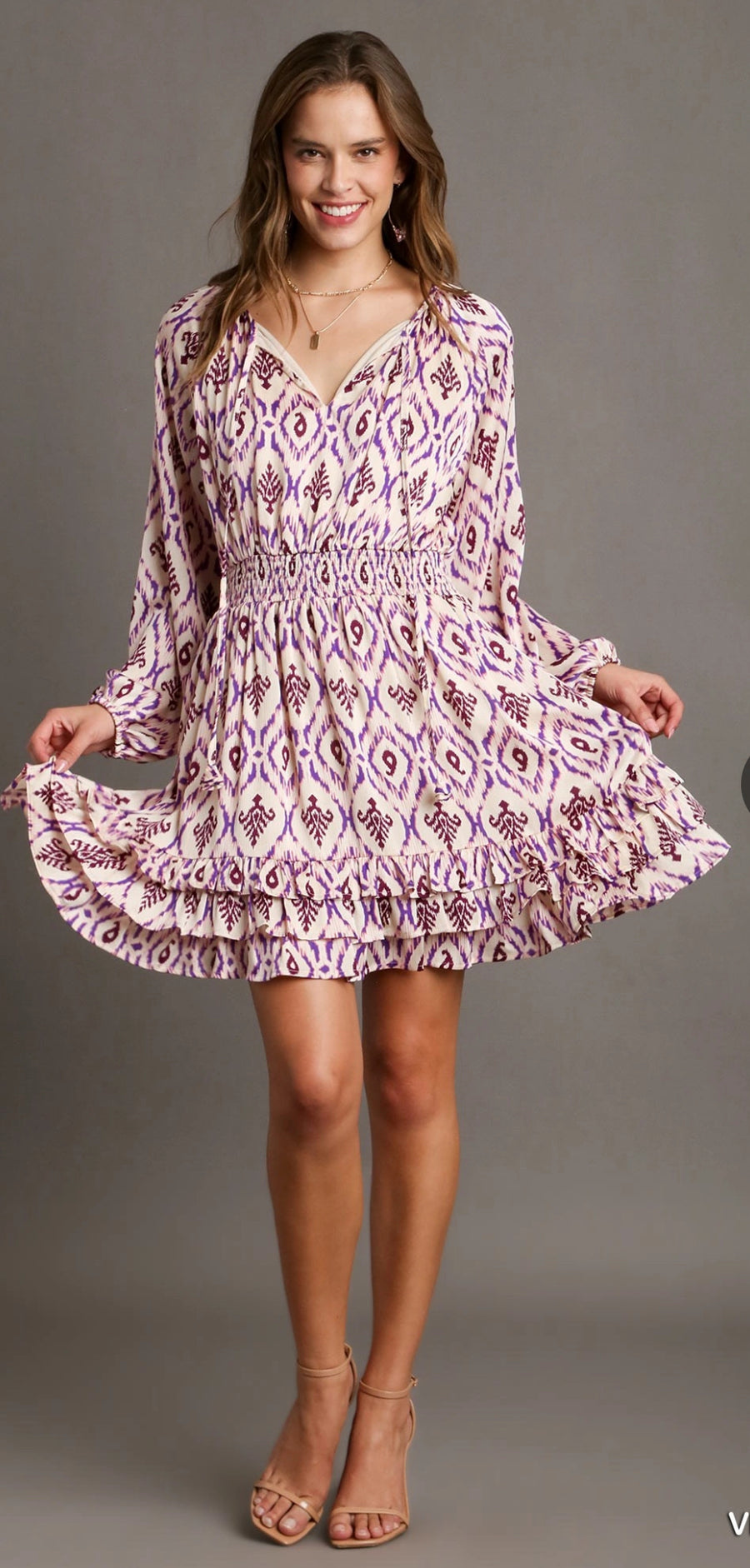 Umgee Violet Smocked Waistband Dress