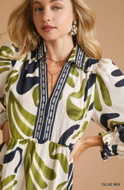 Umgee Boho Leafy Print Maxi Dress - Olive