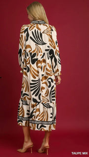 Umgee Boho Leafy Print Maxi Dress - Brown