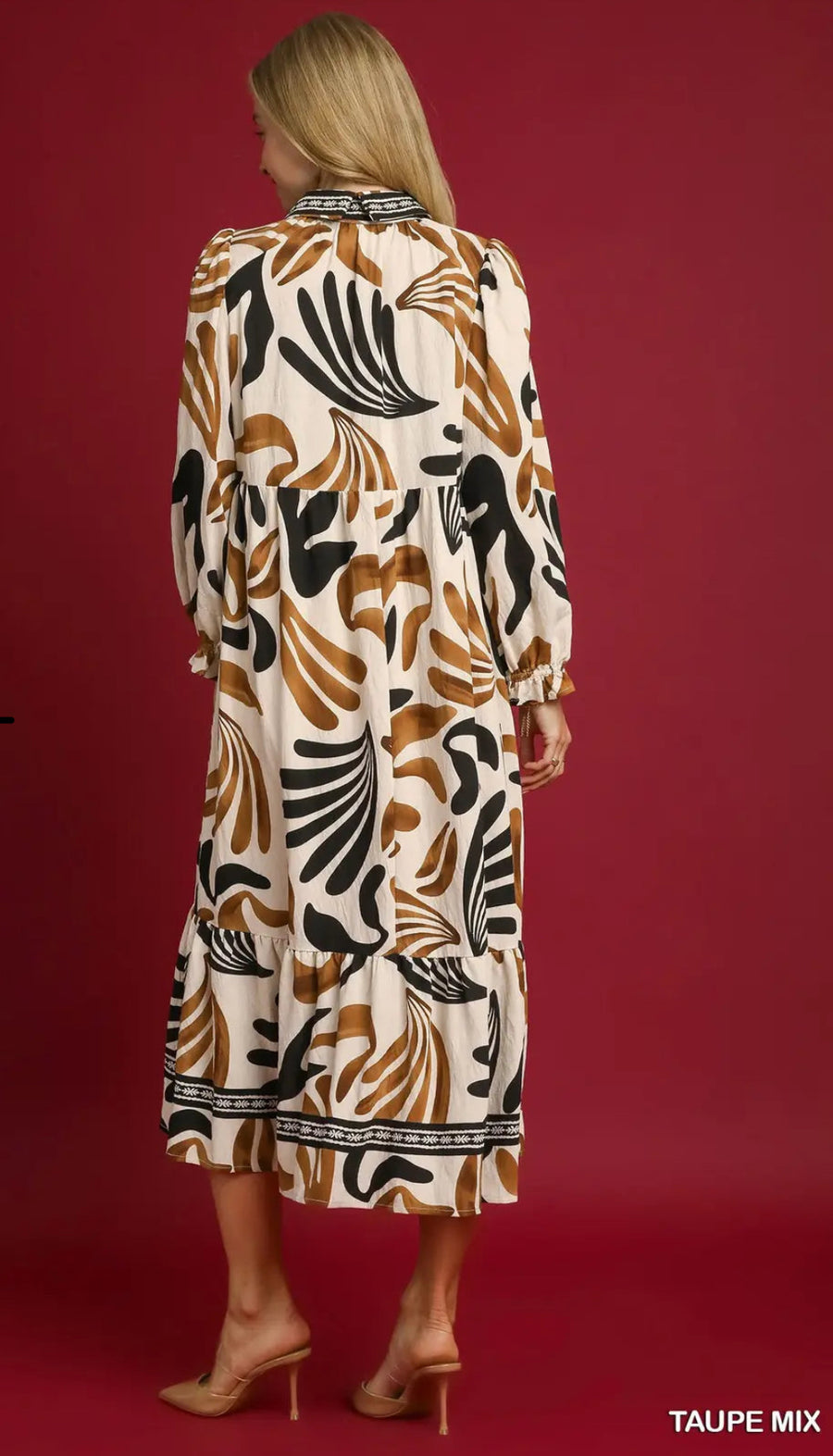 Umgee Boho Leafy Print Maxi Dress - Brown