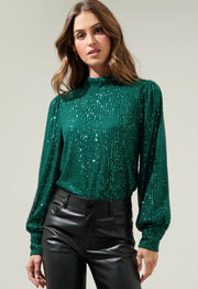 Sequin Mock Neck Blouse