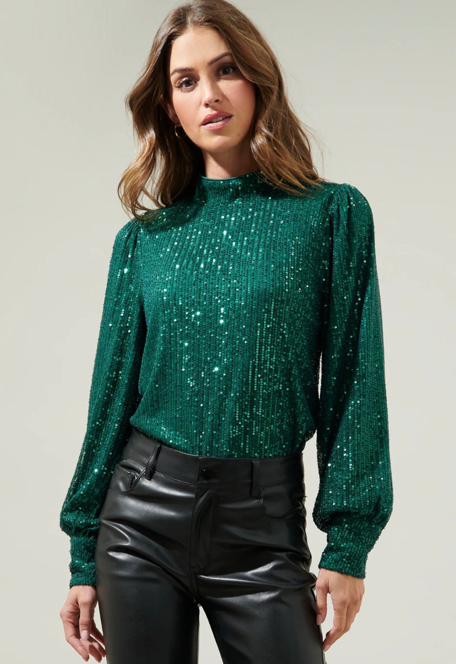 Sequin Mock Neck Blouse