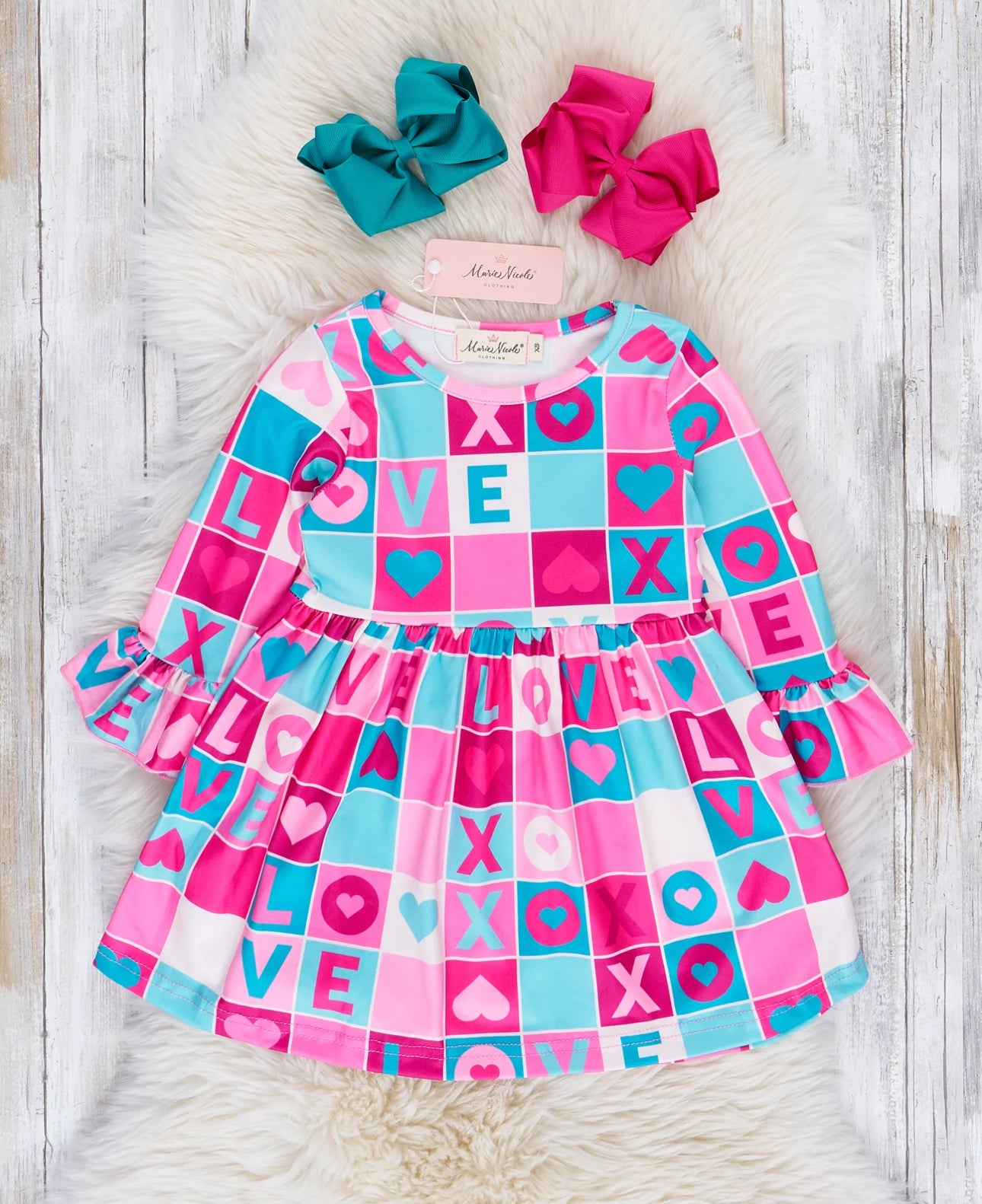 Pink XOXO Valentine Party Bell Sleeve Dress