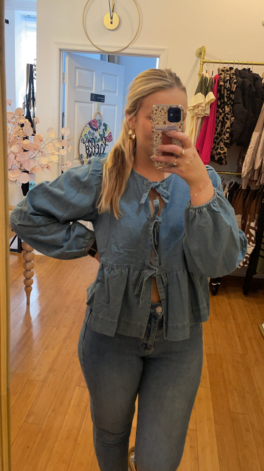 Denim Tie Blouse