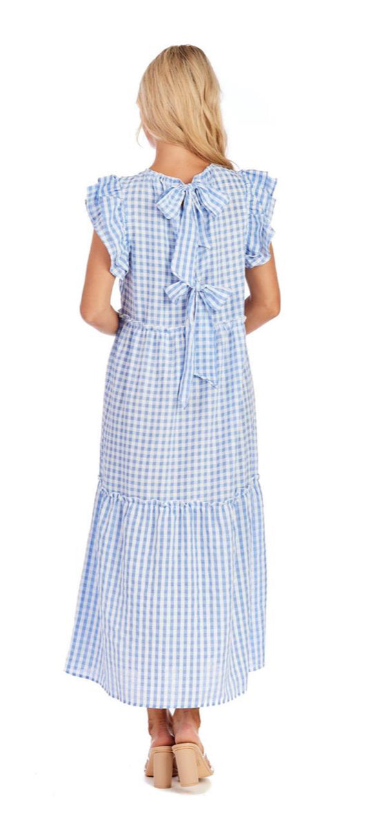 Mudpie Blue Gingham Bardot Maxi