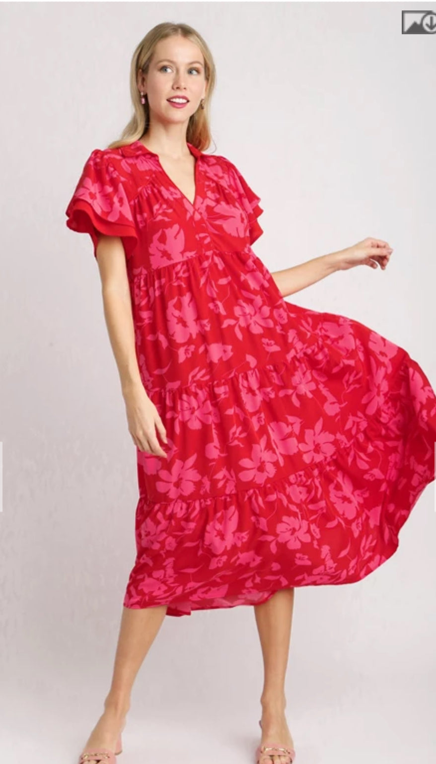 Umgee Two Toned Red Tiered Dress