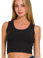 Ribbed Scoop Neck Cropped Tank