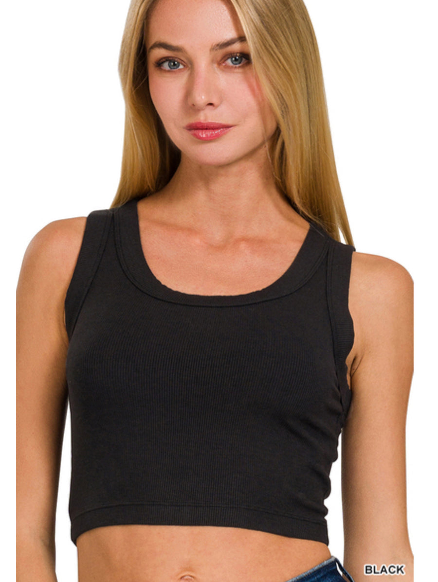 Ribbed Scoop Neck Cropped Tank