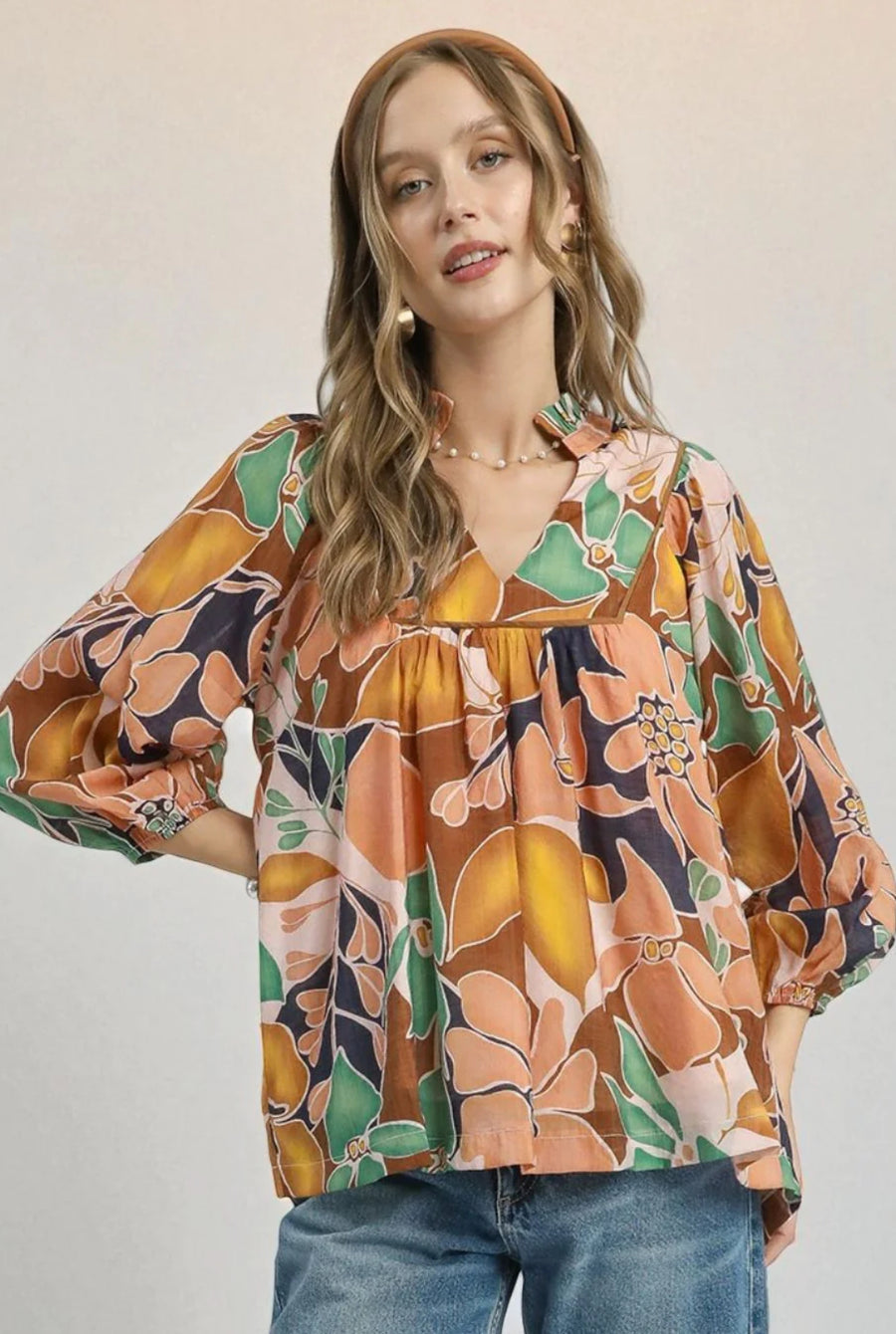 Umgee Abstract Floral Print Blouse