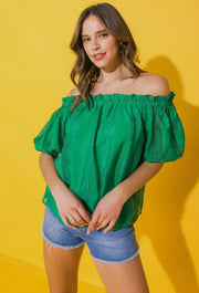 Green Textured Woven Top