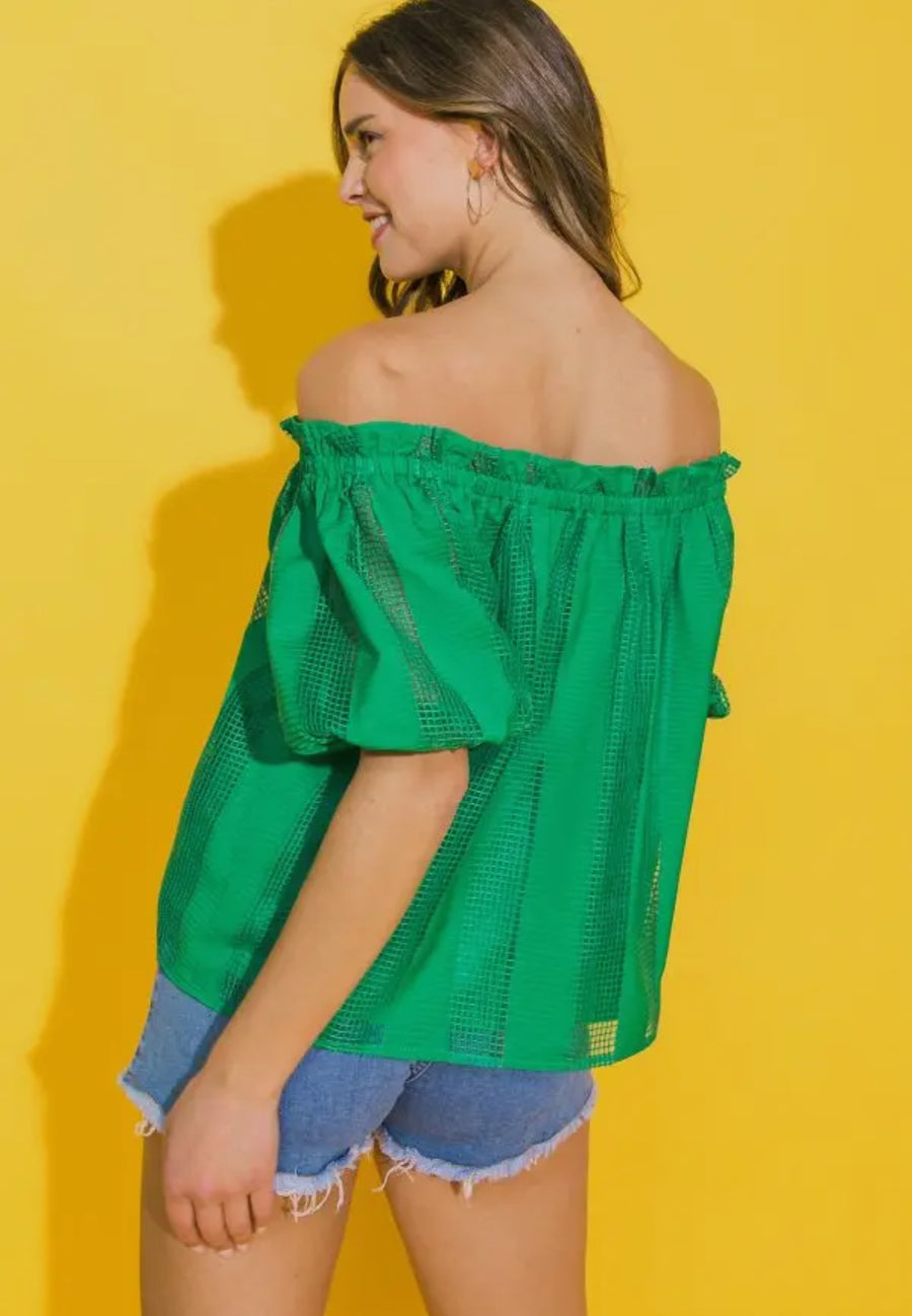 Green Textured Woven Top