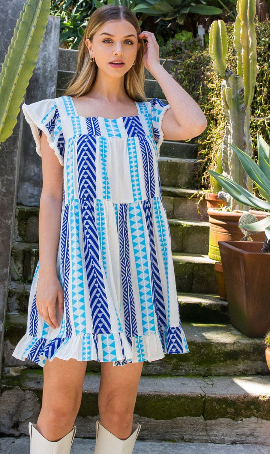 THML Pattern Knit Dress -Blue