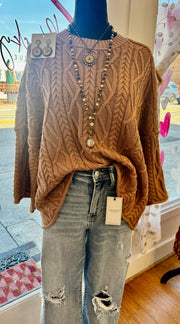 Oversized Bell Sleeve Cable Knit Sweater