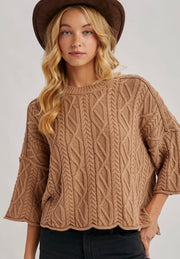 Oversized Bell Sleeve Cable Knit Sweater