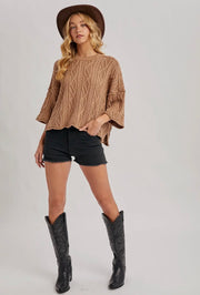 Oversized Bell Sleeve Cable Knit Sweater