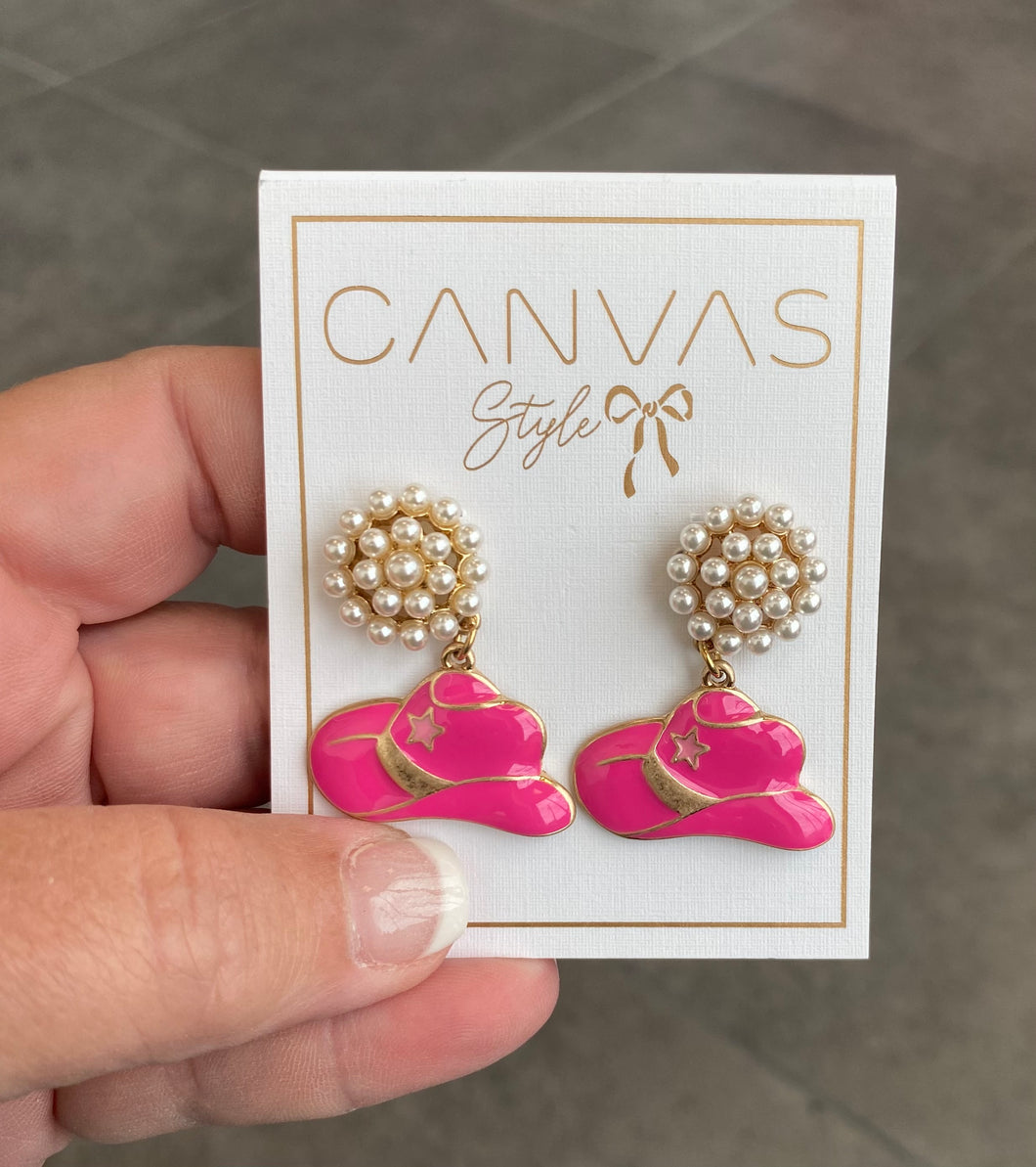 Canvas Cowboy Hat Earrings Pink