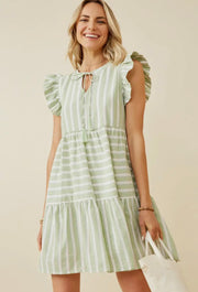 Hayden Womens Stripe Block Ruffled Tassel Tie Dress