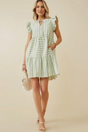 Hayden Womens Stripe Block Ruffled Tassel Tie Dress