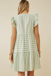 Hayden Womens Stripe Block Ruffled Tassel Tie Dress