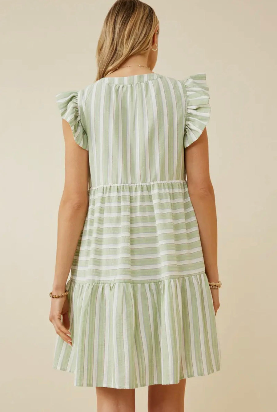 Hayden Womens Stripe Block Ruffled Tassel Tie Dress