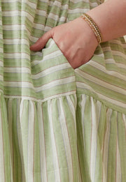 Hayden Womens Stripe Block Ruffled Tassel Tie Dress