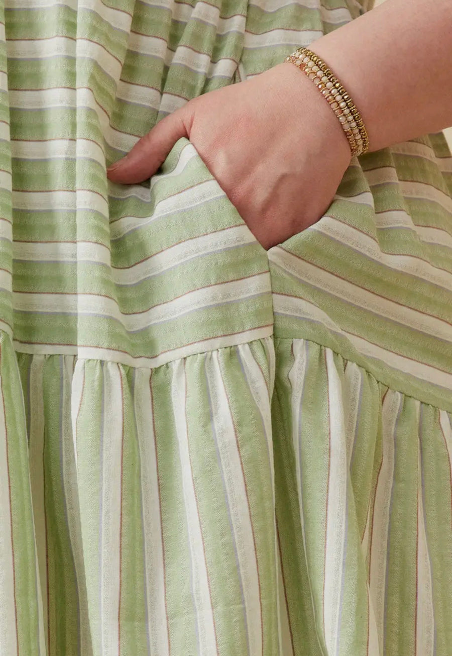 Hayden Womens Stripe Block Ruffled Tassel Tie Dress