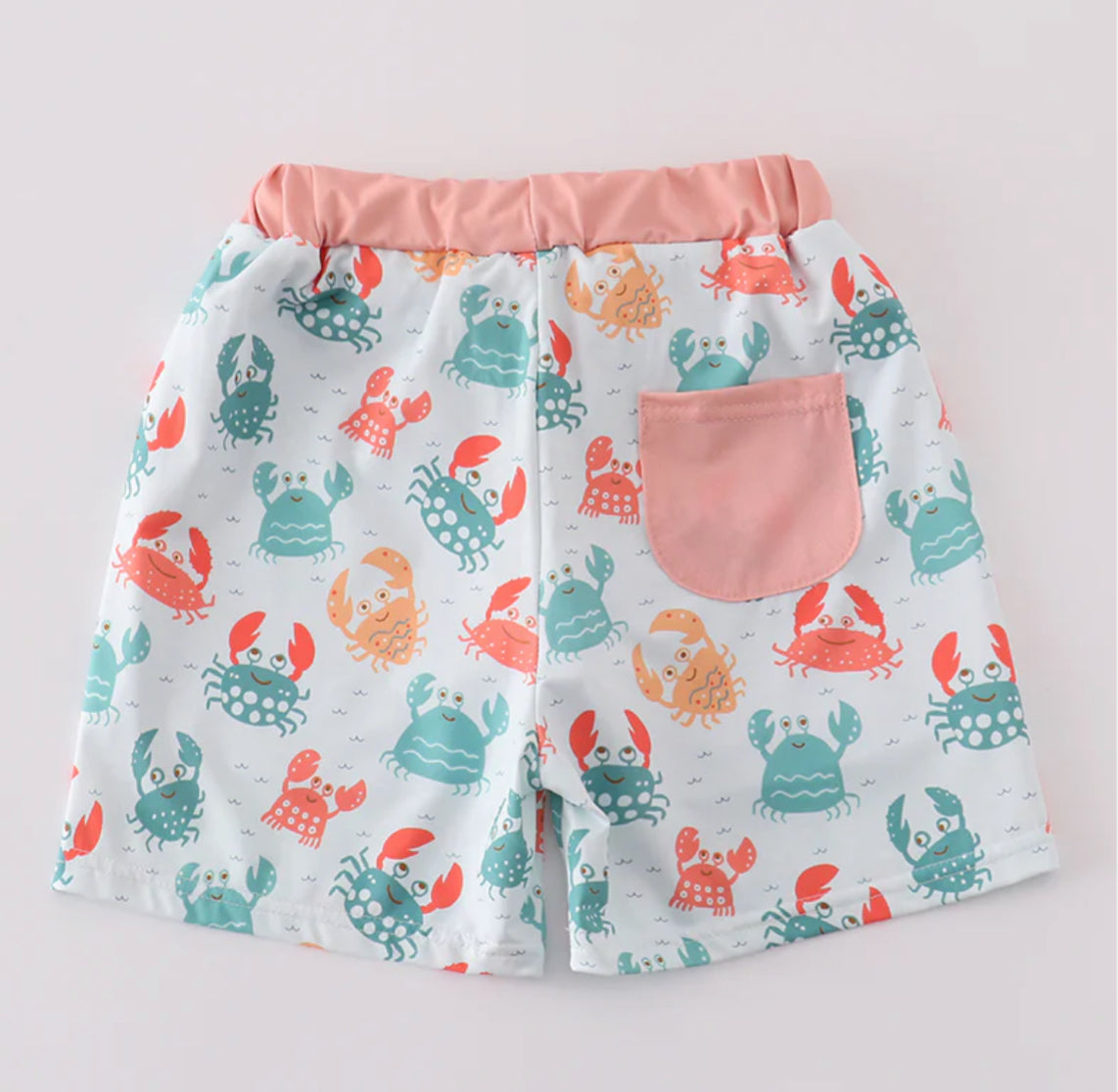 Green Crab Print Swim Trunks