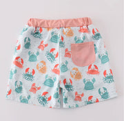 Green Crab Print Swim Trunks