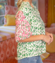Voy Puff Embroidered Sleeve Green/Blue