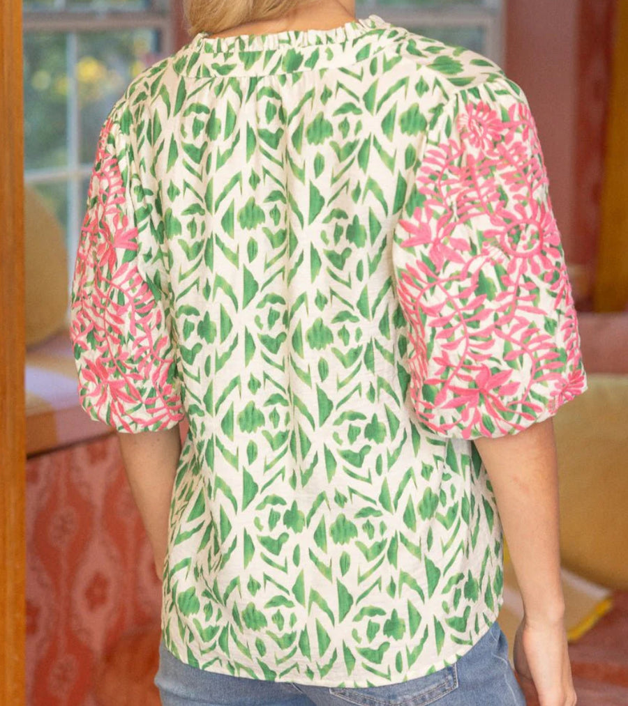 Voy Puff Embroidered Sleeve Green/Blue