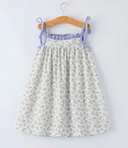 Spring Purple Floral Embroidered Smocked Bow Girl Dress