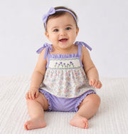 Purple Floral Smocked Embroidery Baby Girls Bloomers Set