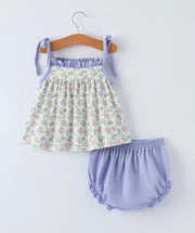 Purple Floral Smocked Embroidery Baby Girls Bloomers Set