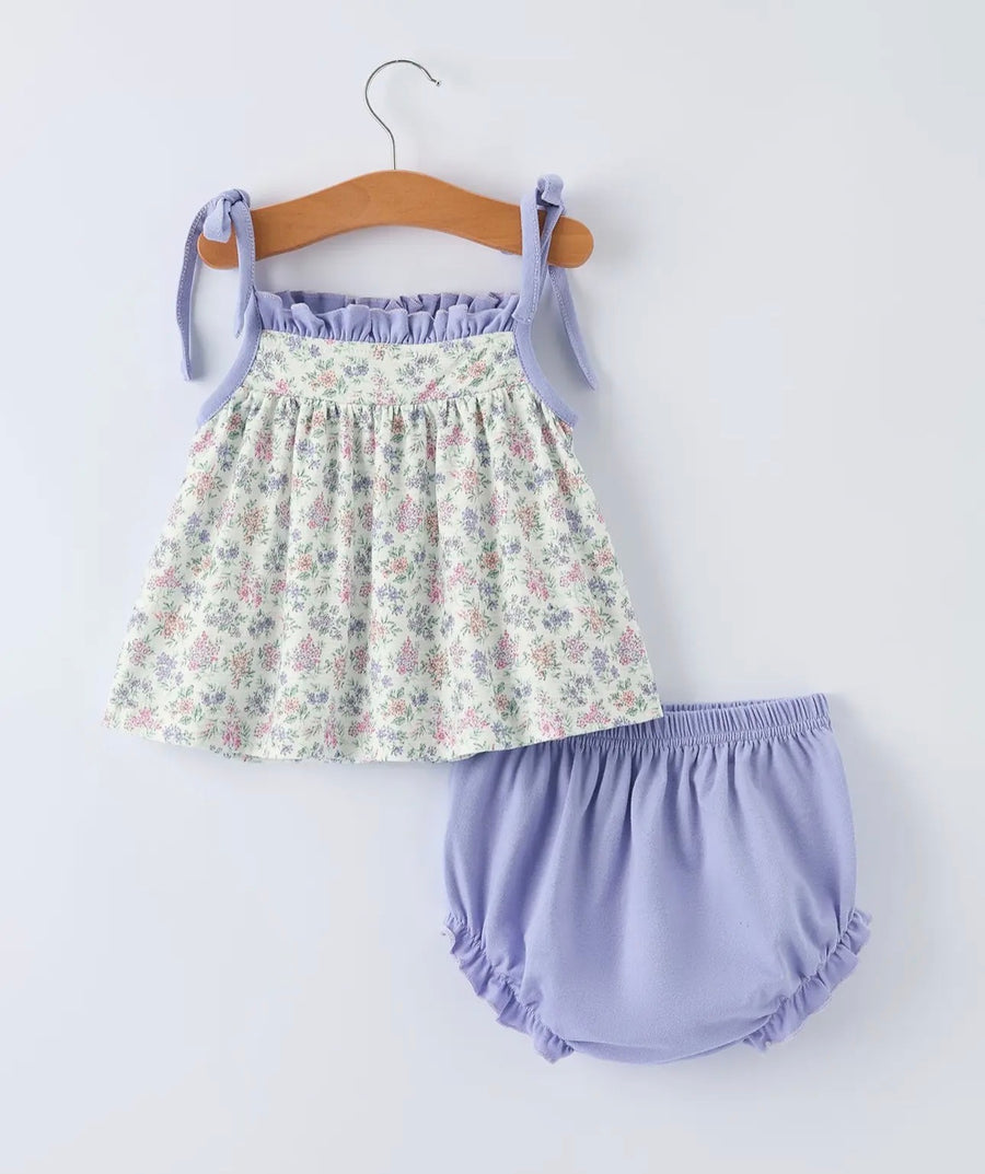 Purple Floral Smocked Embroidery Baby Girls Bloomers Set