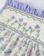 Purple Floral Smocked Embroidery Baby Girls Bloomers Set