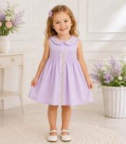 Spring Purple Floral Embroidered Smocked Bow Girl Dress (Copy)