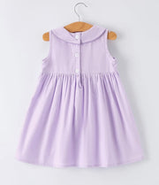 Spring Purple Floral Embroidered Smocked Bow Girl Dress (Copy)