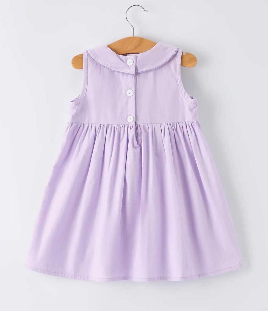 Spring Purple Floral Embroidered Smocked Bow Girl Dress (Copy)