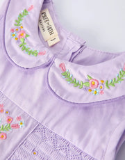 Spring Purple Floral Embroidered Smocked Bow Girl Dress (Copy)