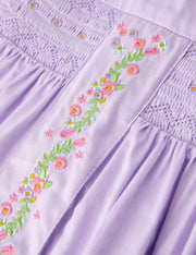 Spring Purple Floral Embroidered Smocked Bow Girl Dress (Copy)