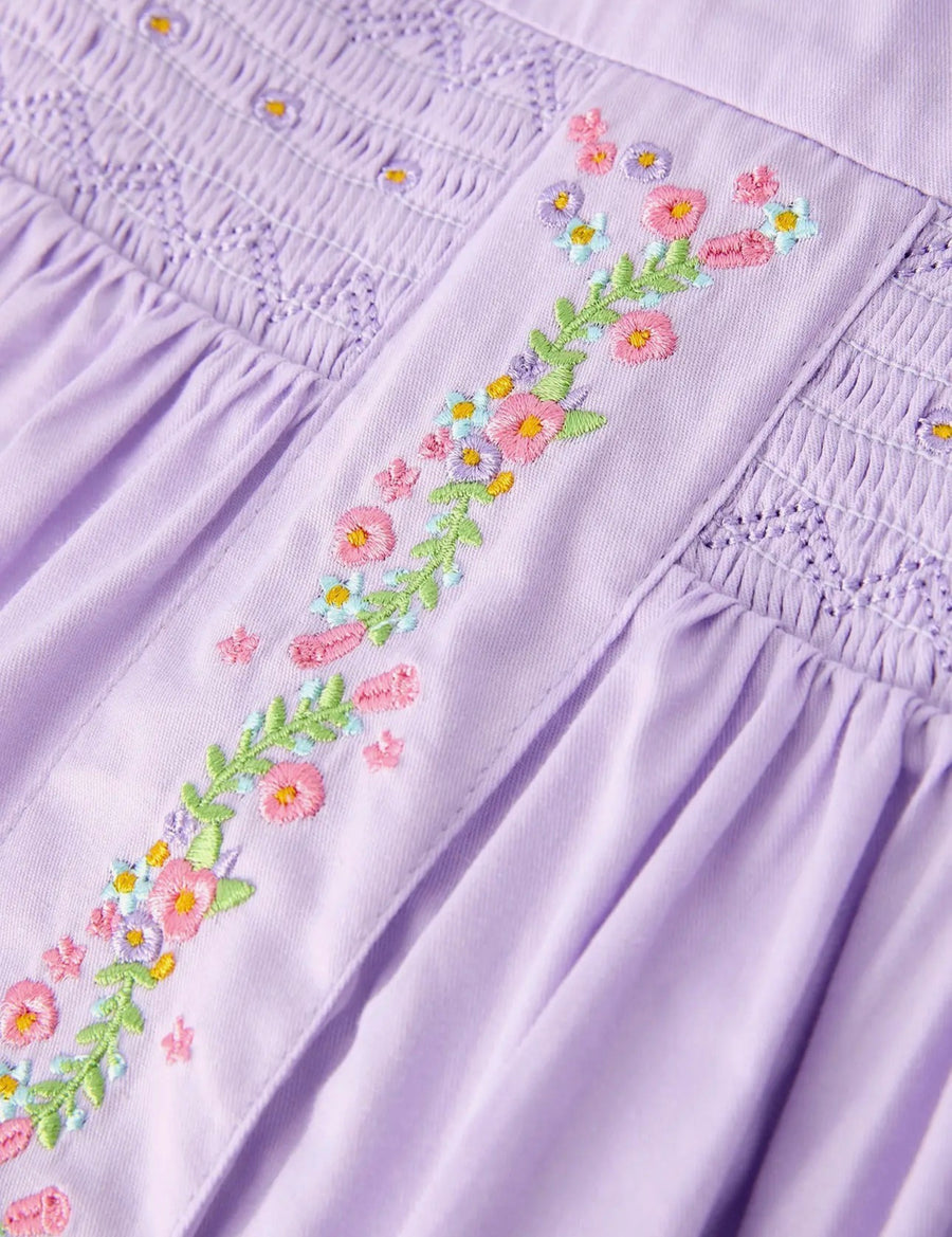 Spring Purple Floral Embroidered Smocked Bow Girl Dress (Copy)