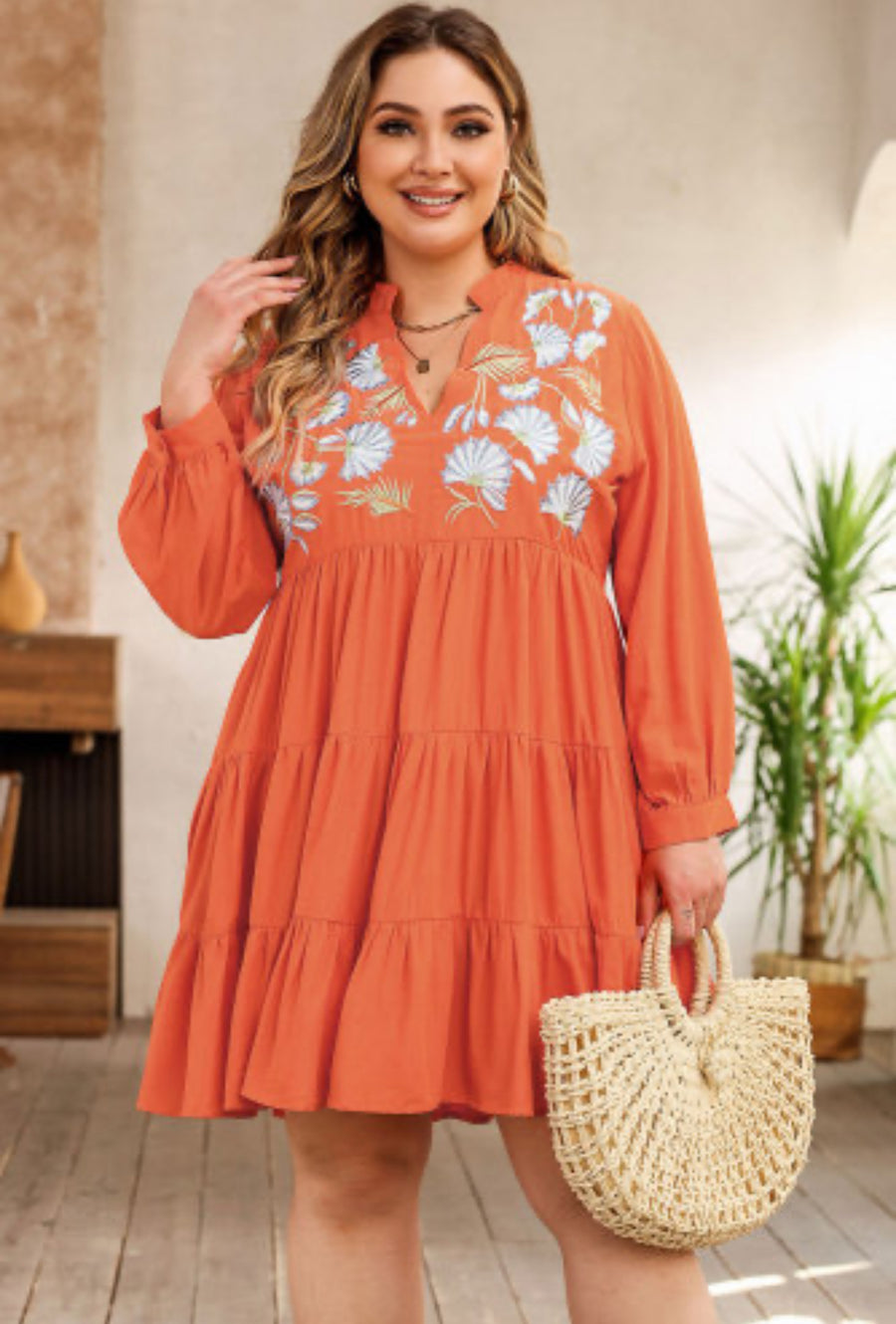 Plus Fall Dress Orange