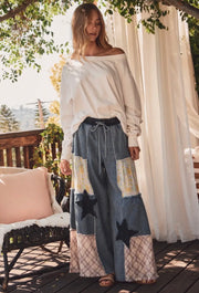 Mixed Fabric Patchwork Wide leg Pants