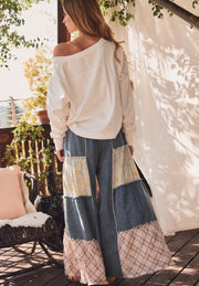 Mixed Fabric Patchwork Wide leg Pants
