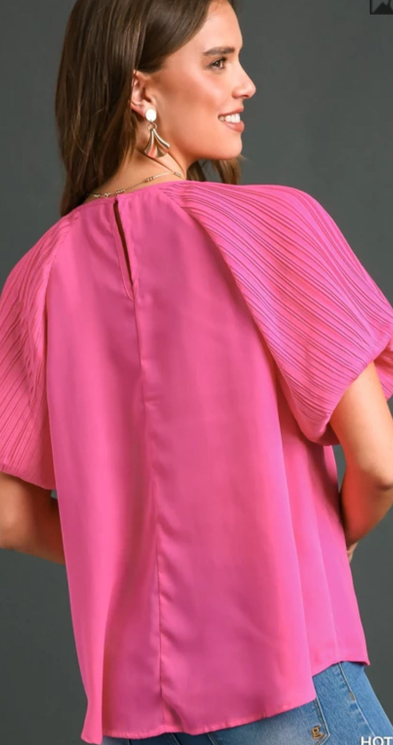UmGee Round Neck Pleated Balloon Sleeve Top