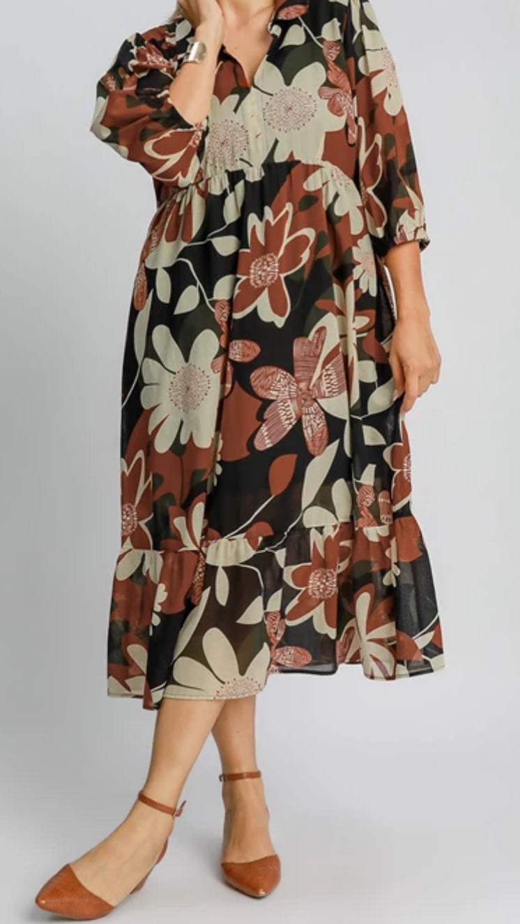 Umgee Midi Fall Print Dress Plus